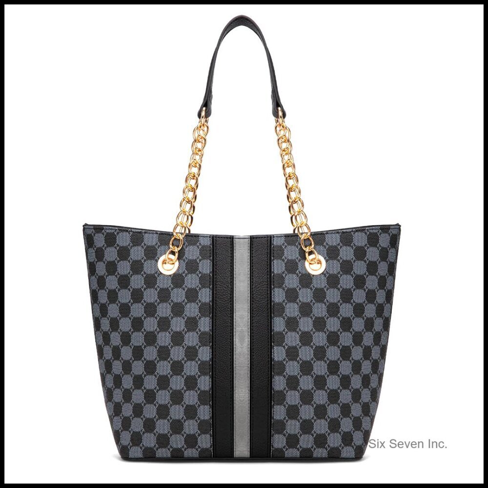 Chic Vegan Leather Tote Bag Elegant Chain Handle Large Capacity Purse
